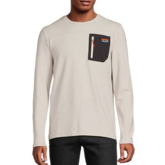 AVALANCHE Large Tan Cream Zip Pocket Tee Pullover Crewneck Knit - Picture 1 of 5